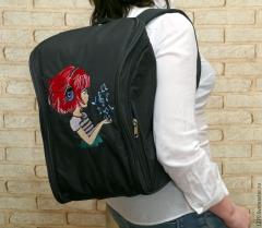 Backpacks with Fashionable Girl Listening to Music Embroidery Design
