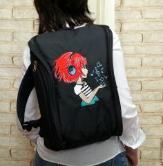 Modern Backpacks with Cool Girl Listening to Music Embroidery Design