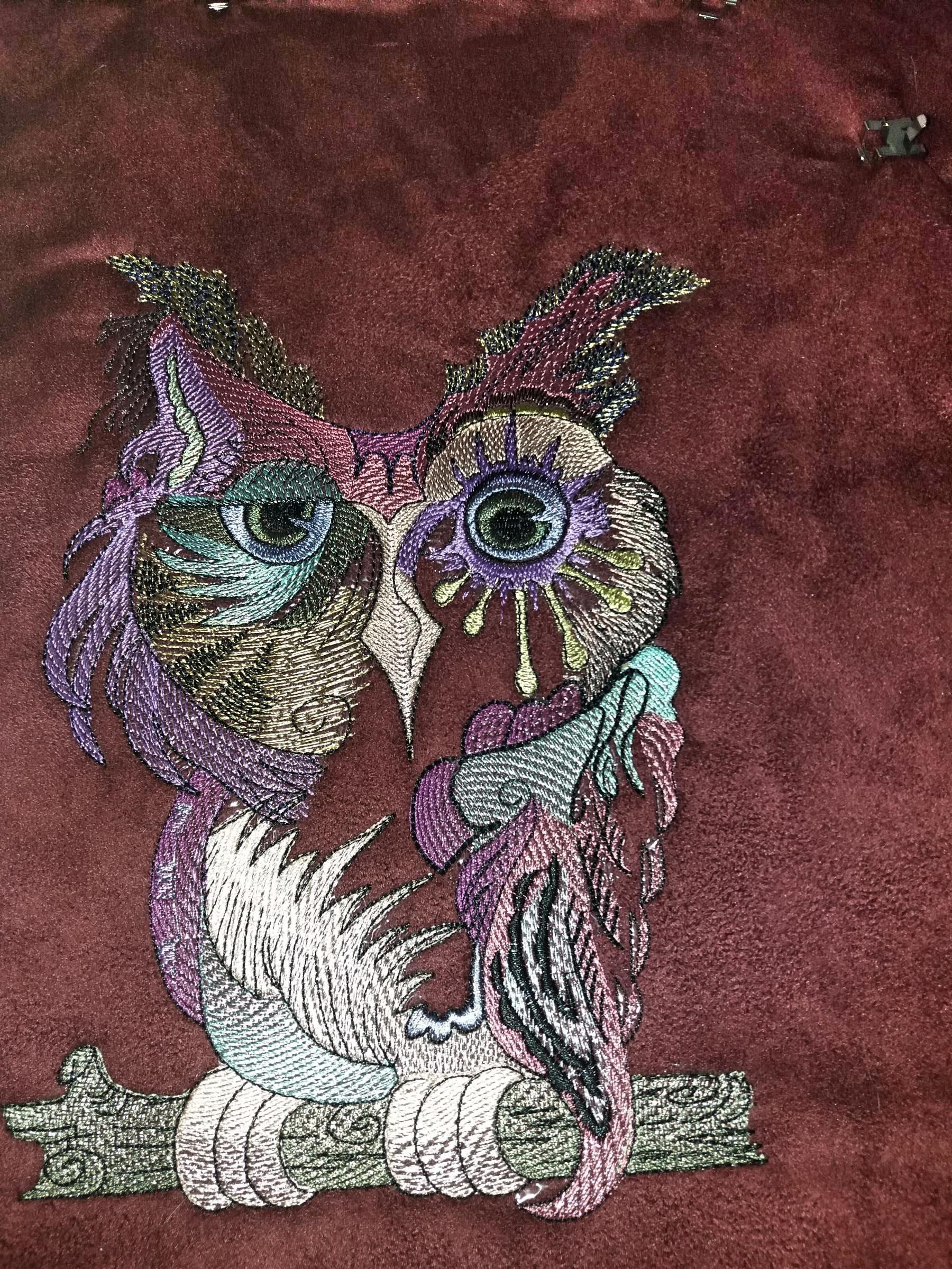 Colored owl embroidery design