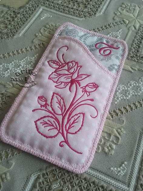 Embroidered mobile case with Rose design