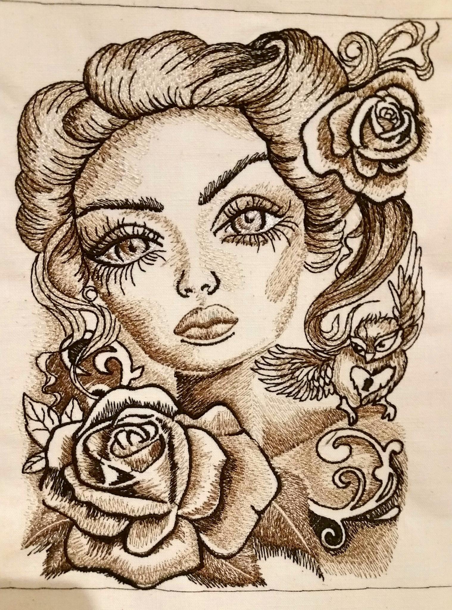 Beautiful woman embroidery design
