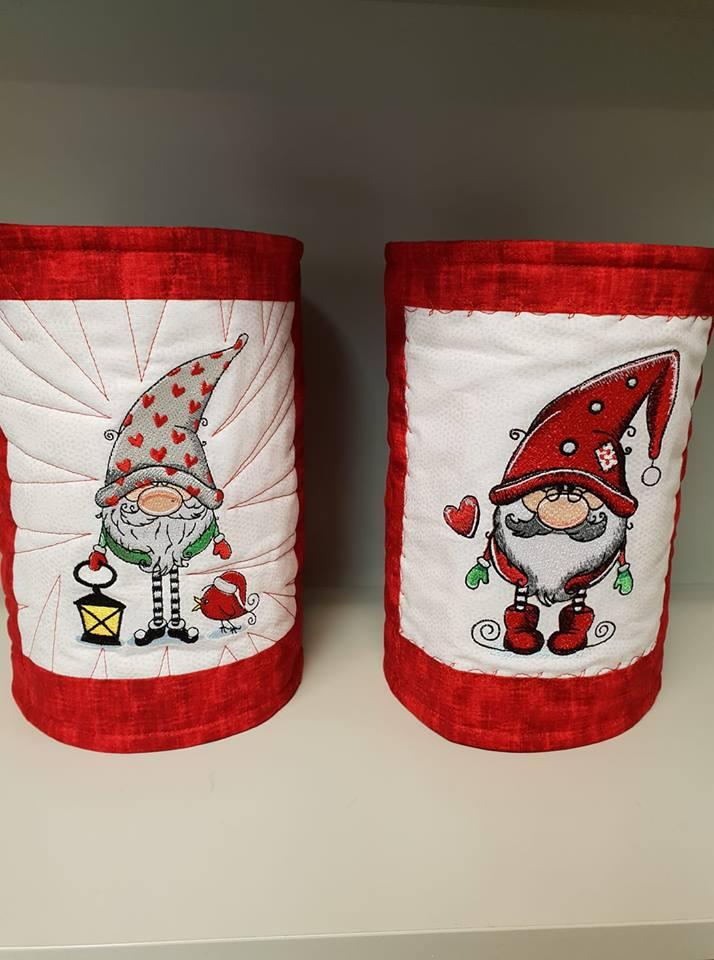 Embroidered boxes with Christmas gnomes design