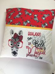Embroidered Pillow with Zebra in glasses free embroidery design