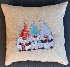 Embroidered cushion with Three dwarves design