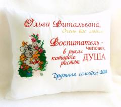 Embroidered cushion with funny bunny design