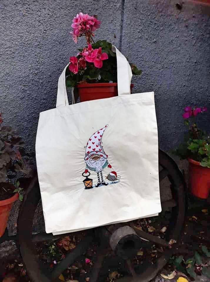Embroidered bag with Funny gnome design