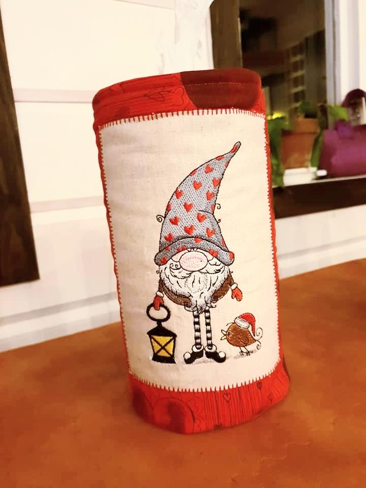 Embroidered box with Christmas gnome design