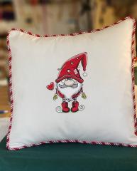 Embroidered cushion with Christmas gnome design
