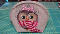 Cosmetic bag with owl scarf embroidery design