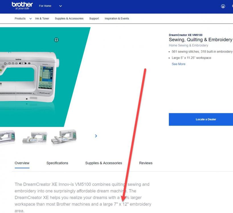 Brother DreamCreator 1500 hoop size