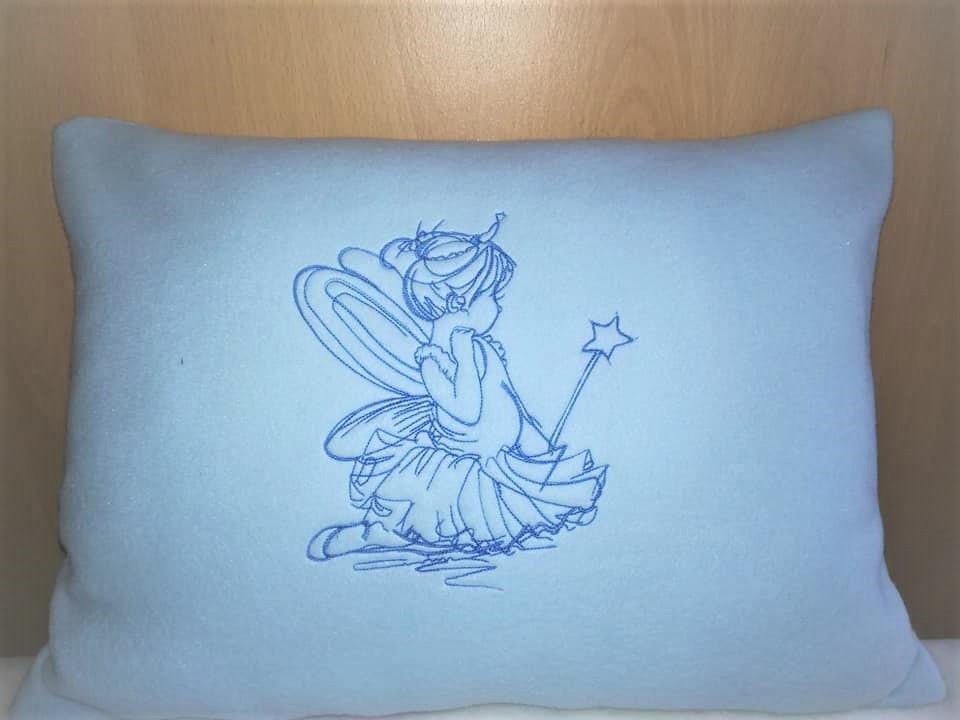 Embroidered cushion with Girl in fairy costume embroidery design