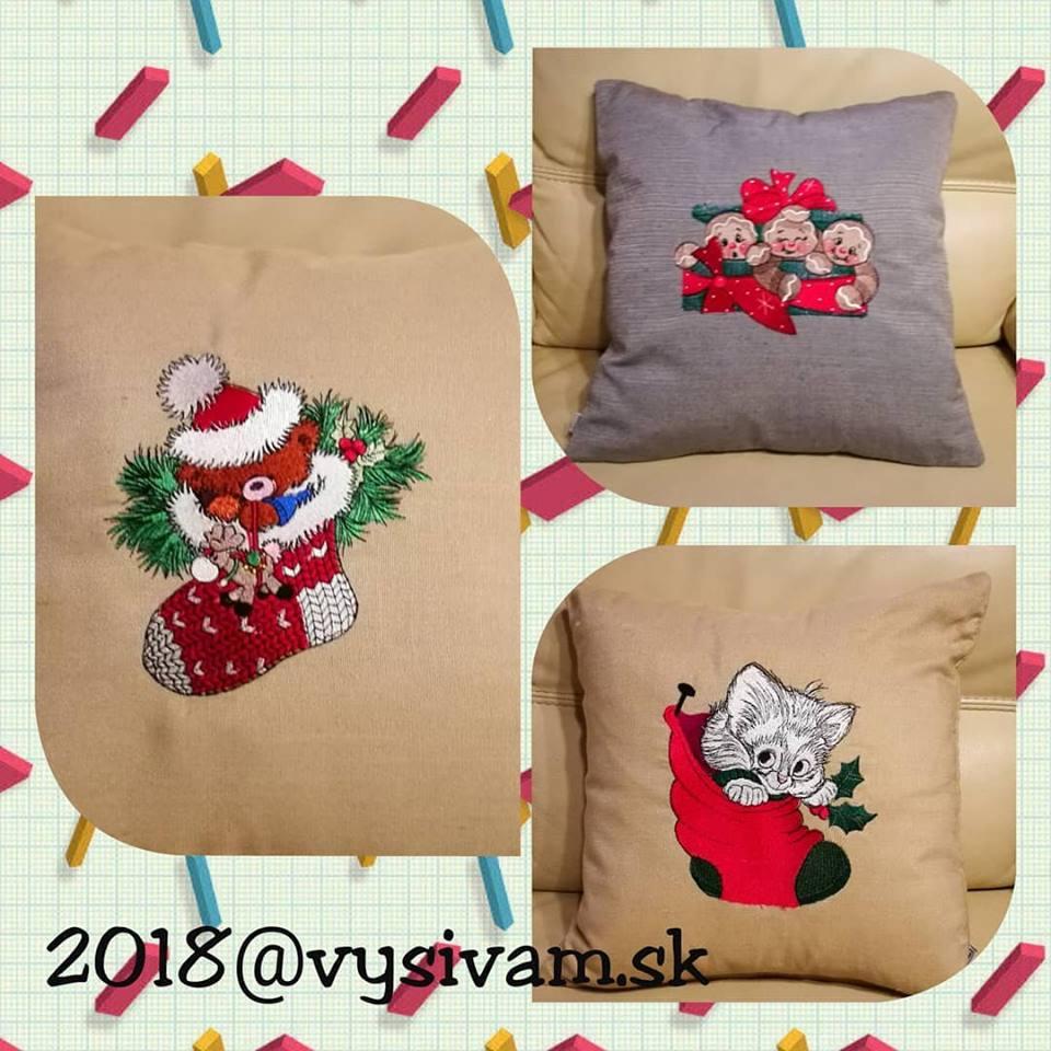 Embroidered work pieces with Christmas designs