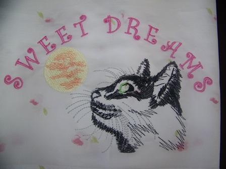 Cat and moon embroidery design