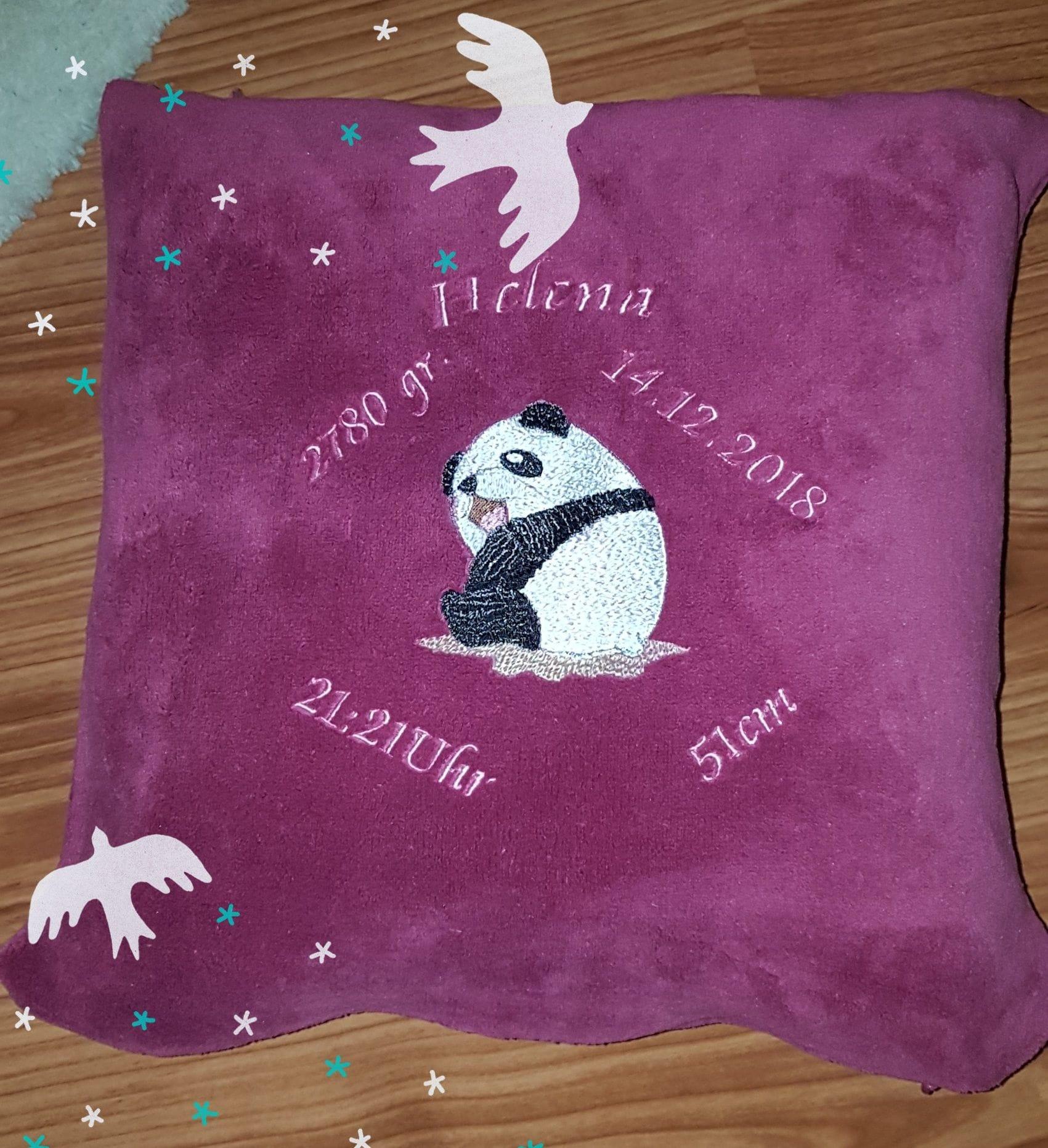 Embroidered cushion with Panda design