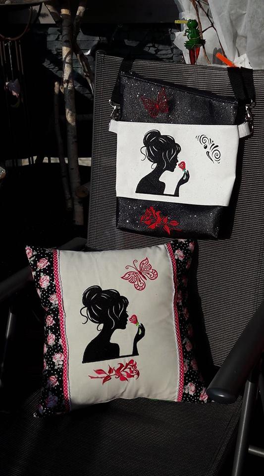 Embroidered things with Lady and rose design