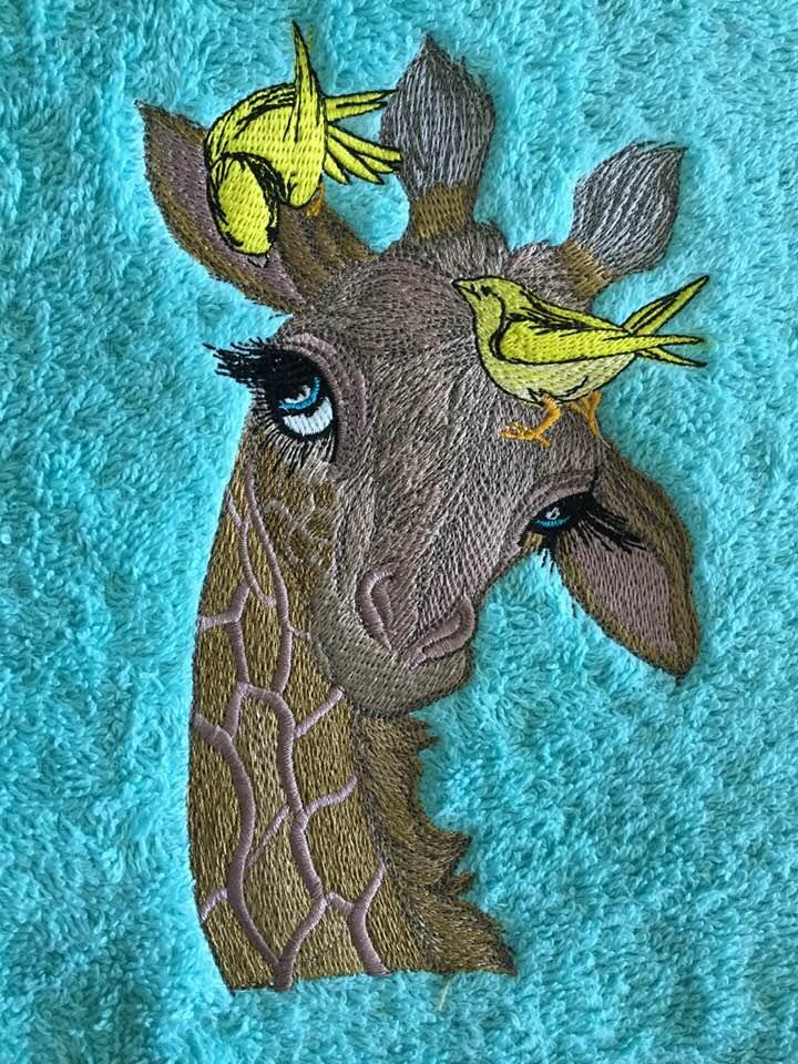 Giraffe with birds embroidery design