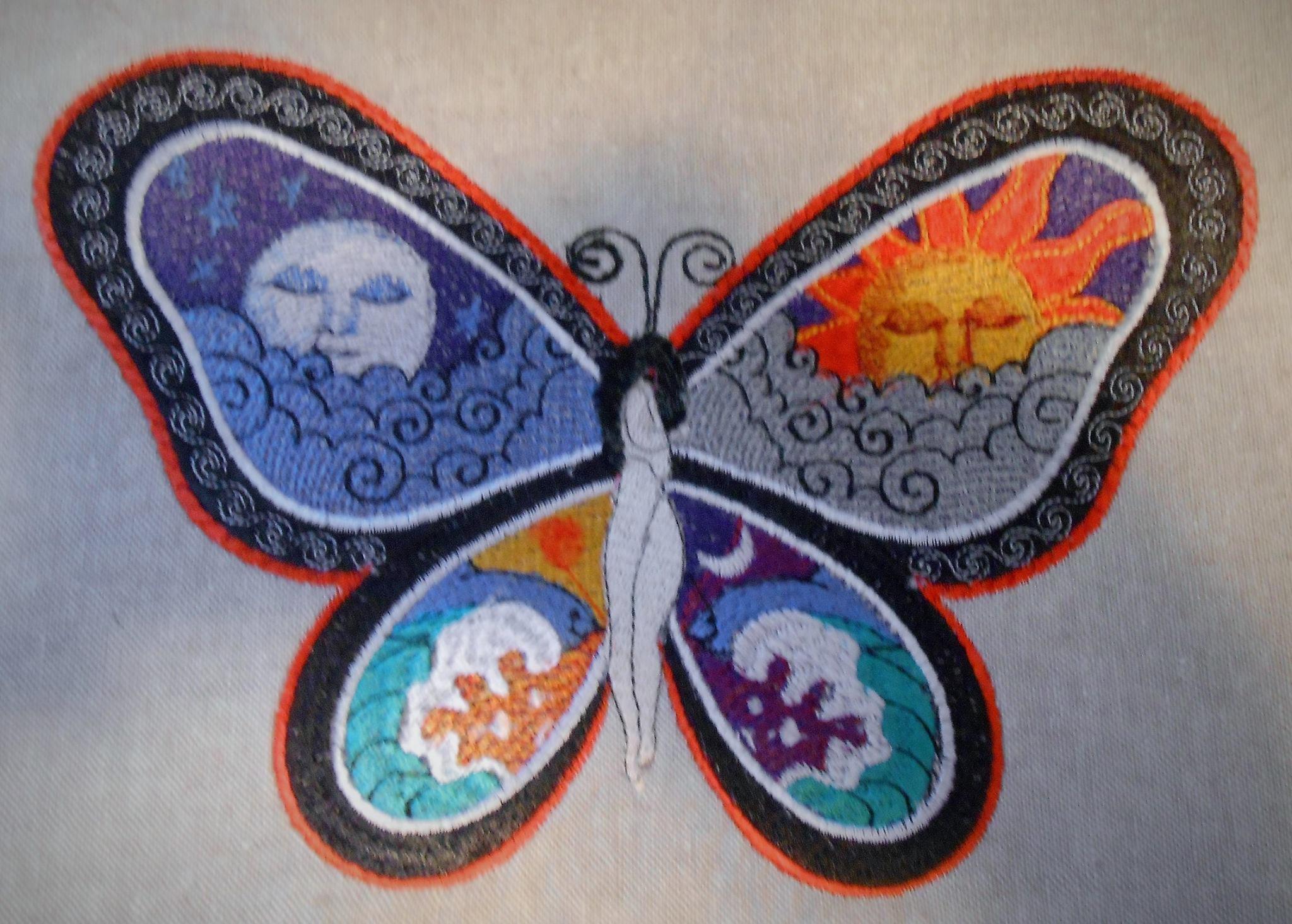 Fantastic butterfly day and night embroidered design