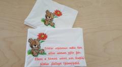 Embroidered postcard with Teddy bear and flower