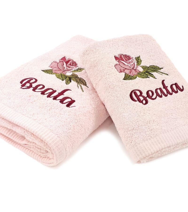 Two embroidered towels with Roses design