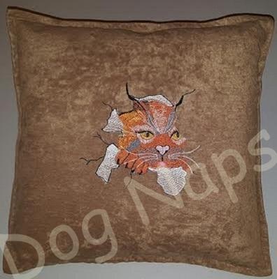 cushion with cat break through free embroidery design