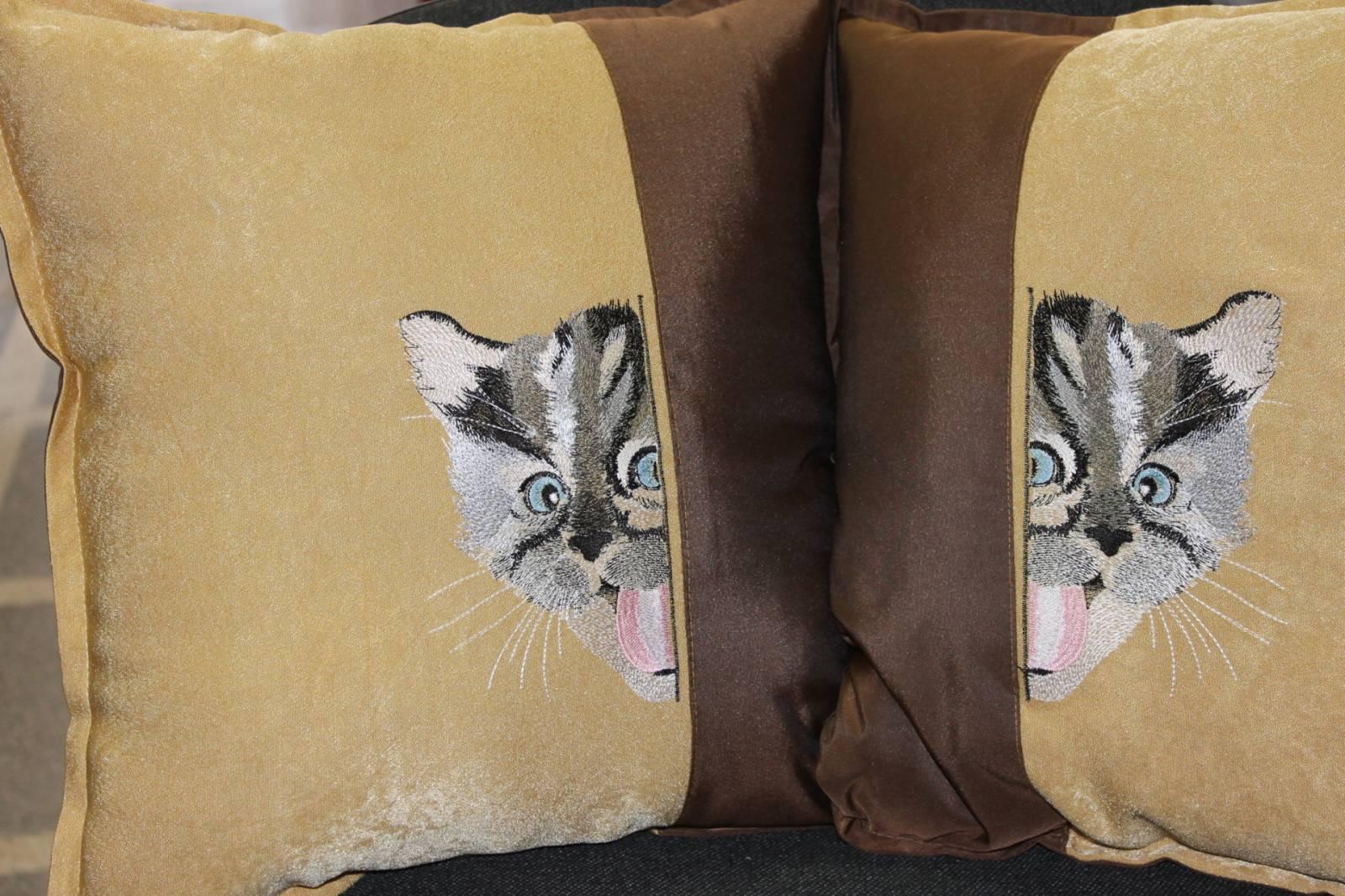 Pillow with cat free embroidery design
