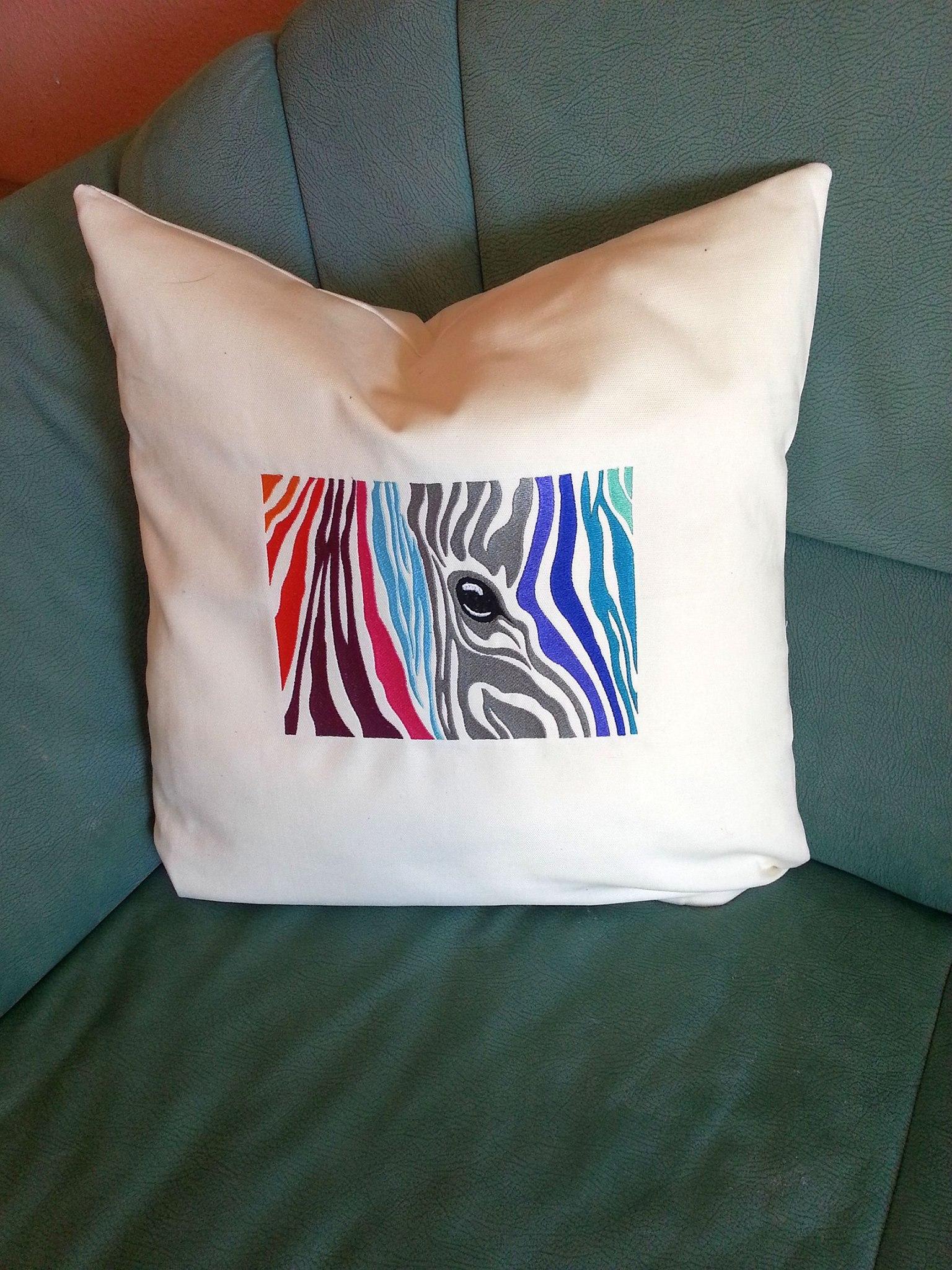 Pillow with color zebra free embroidery design