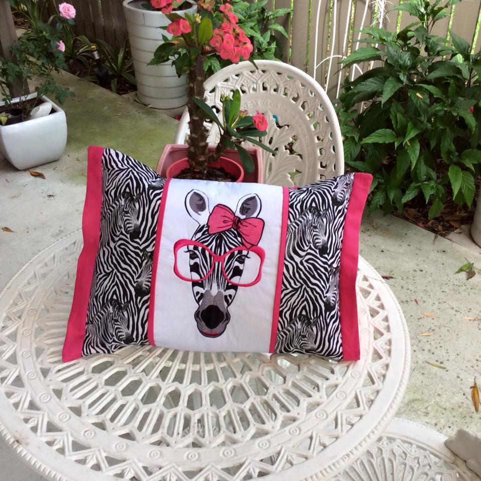 Pillow with Zebra free embroidery design