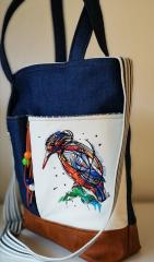 Chic Leather Women's Bag with Stunning Bright Bird Embroidery Design