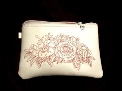 Elegance with Flowers Bouquet Redwork Embroidered Leather Handbag
