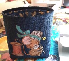Embroidered textile Basket with Mouse design