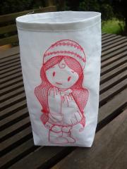 Embroidered textile box with Girl free design