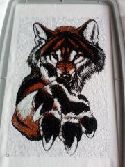 Portrait of wolf embroidery design