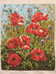 Hilltop poppies painting with thread free embroidery design