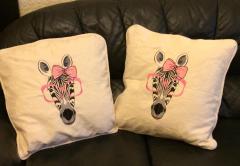 Two cushions with Zebra free embroidery design