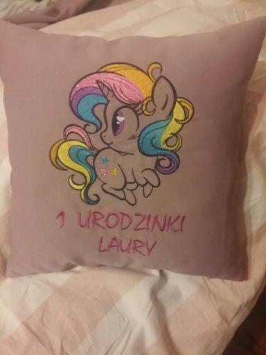 Embroidered cushion with Rainbow horse design