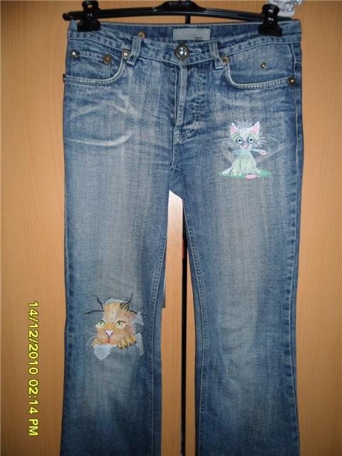 Embroidered jeans with angry cat free design
