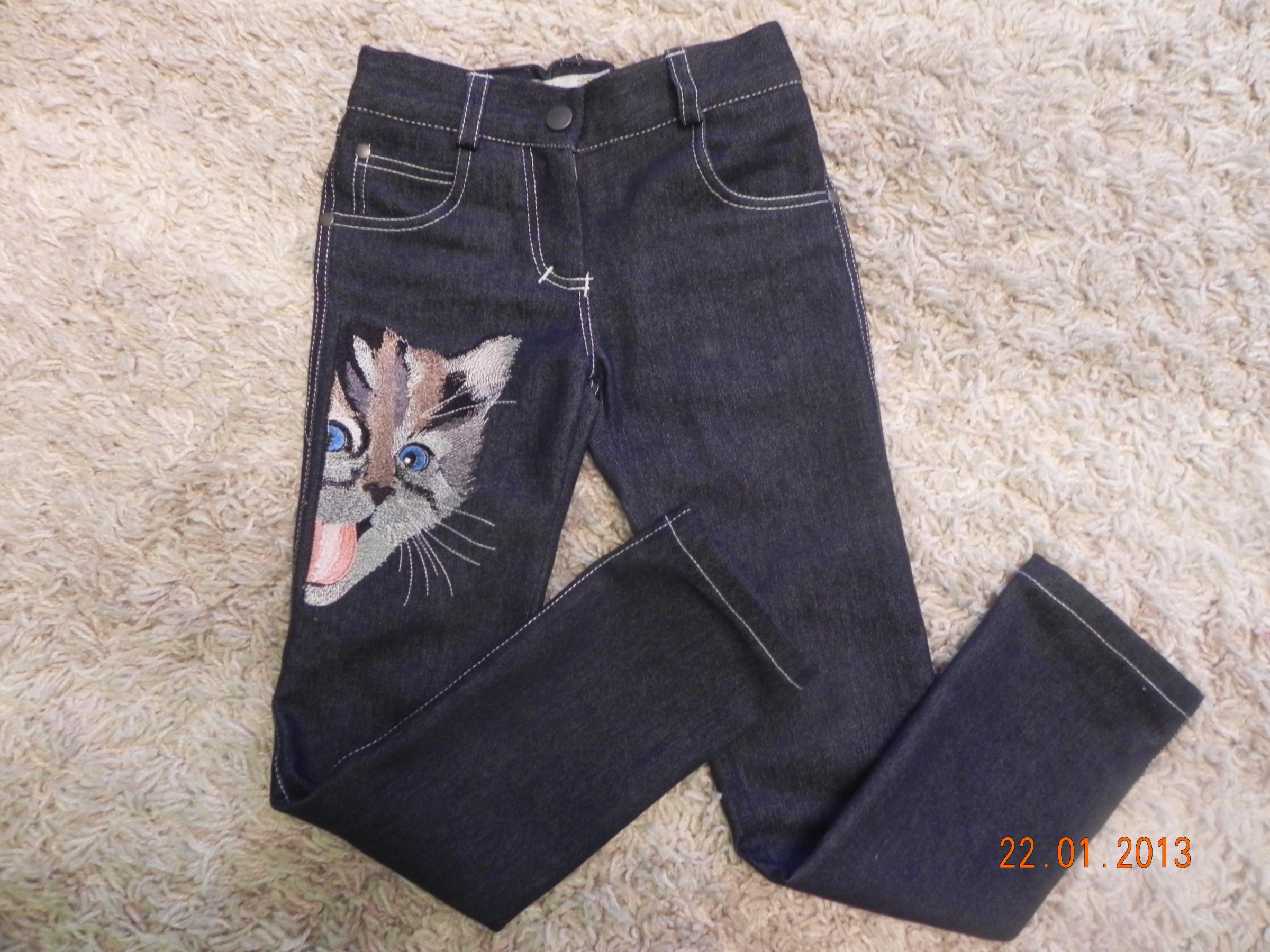 Jeans with cat free embroidery design