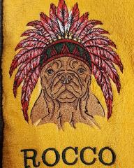 Embroided towel with Native american dog design