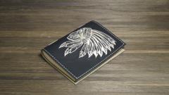 Embroidered notepad cover with Indian skull design