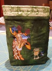 Embroidered textile Basket with Giraffe design