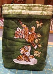 Embroidered textile Basket with Tigers design