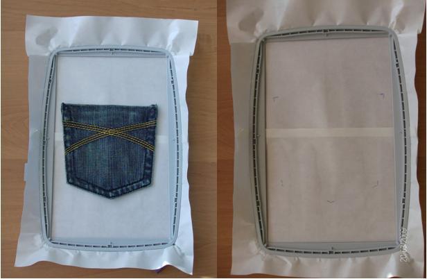 Jeans pocket in the embroidery frame