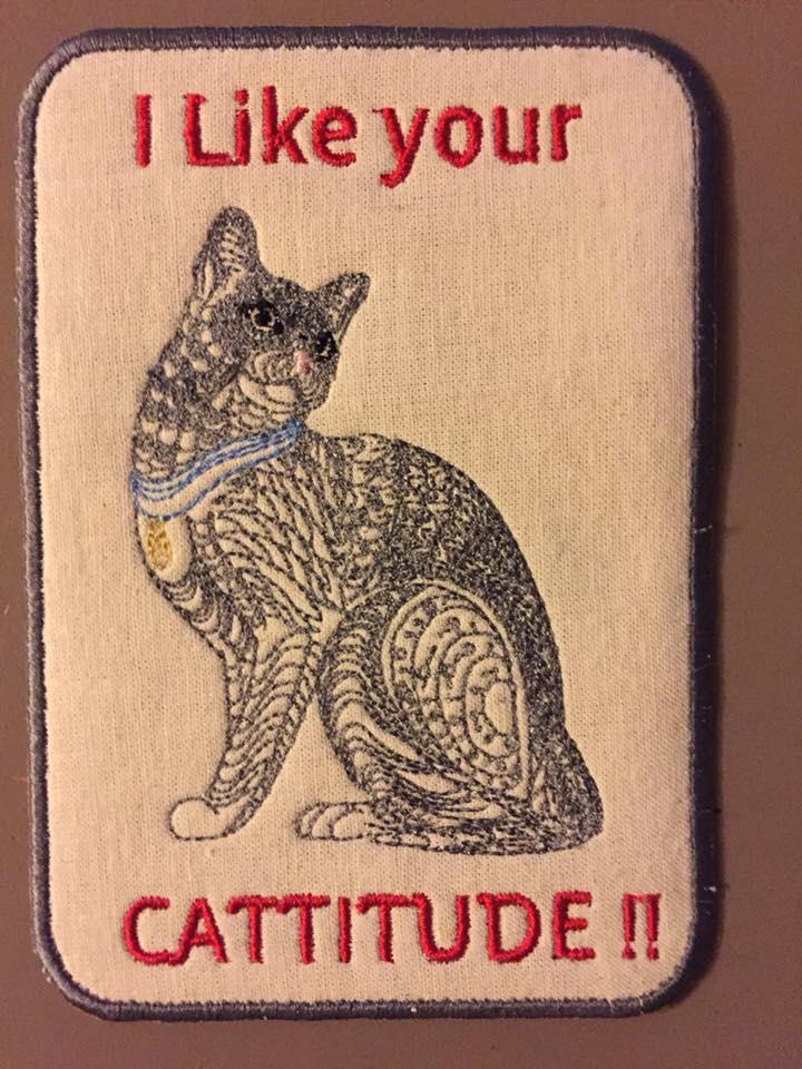 Textile postcard with Mosaic cat embroidery design