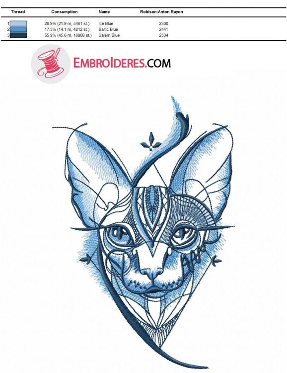Color chart thread palette for Cat embroidery design