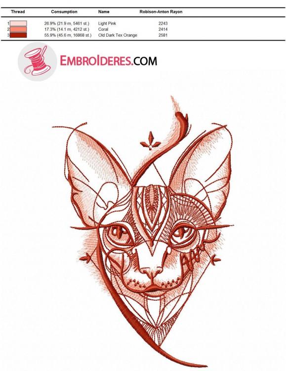 Color chart red variant for Sphynx cat embroidery design