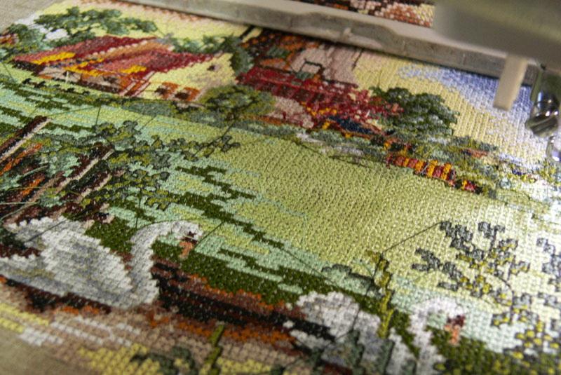 Cross stitch pond with swan