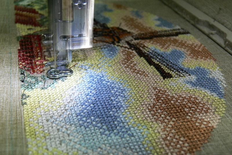 Half of the cross stitch embroidery