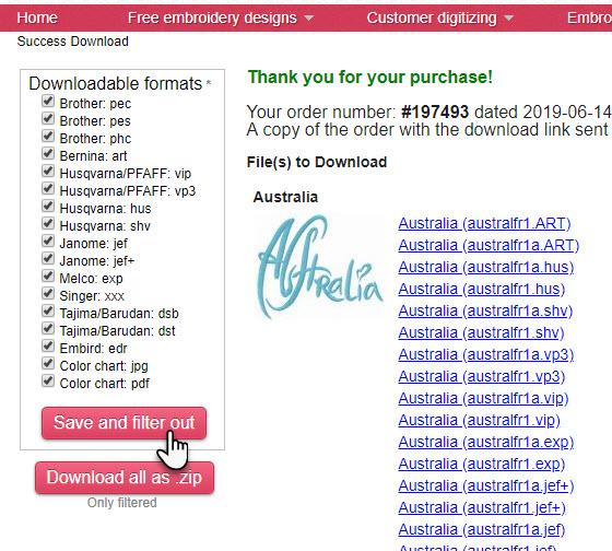 Save and filter out embroidery order