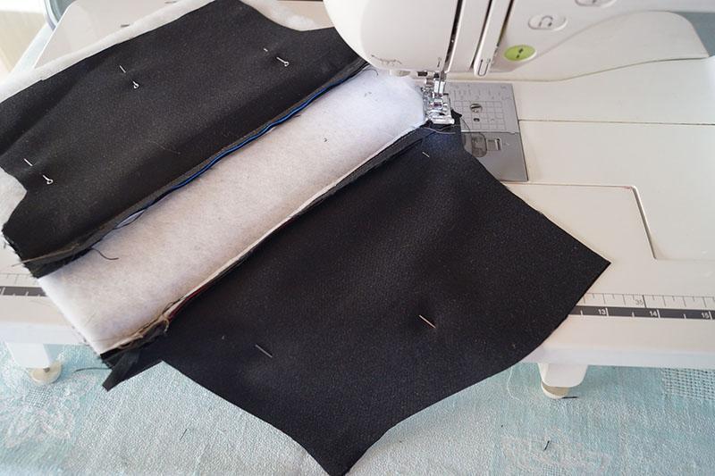 Sewing pockets Two pieces of black fabric with padding