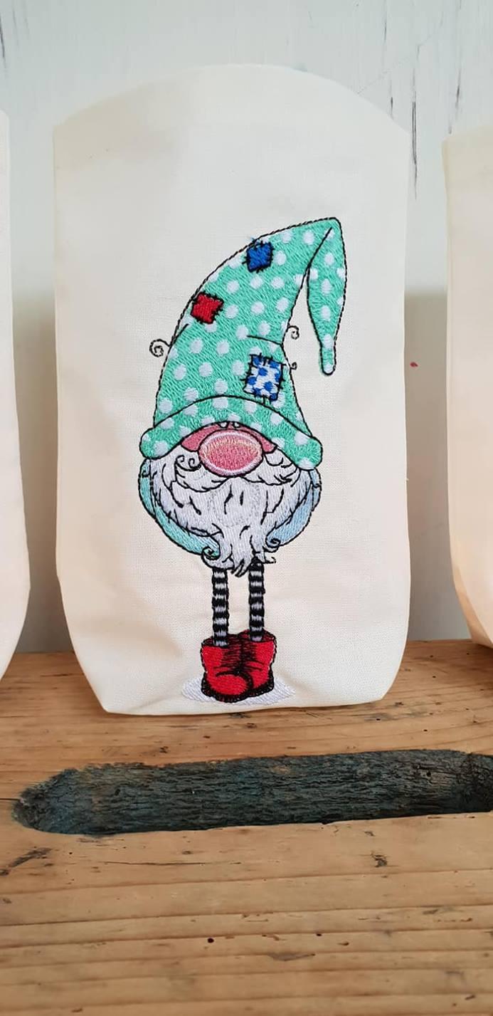 Embroidered basket Funny gnome design